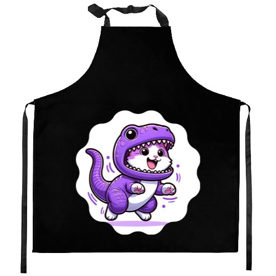 Energetic Cat in Velociraptor Costume - Playful Fe Kitchen Aprons