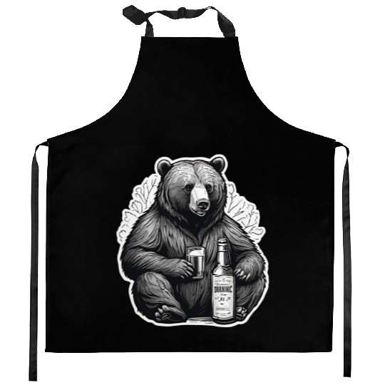 grizzly bear Kitchen Aprons