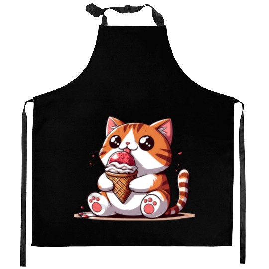 Chubby cat enjoys ice cream balls Kitchen Aprons