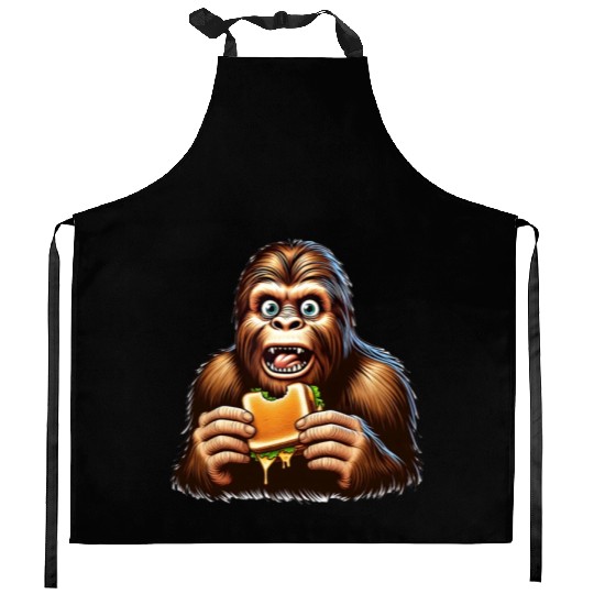 Bigfoot Discovers Grilled Cheese Sandwich Kitchen Aprons