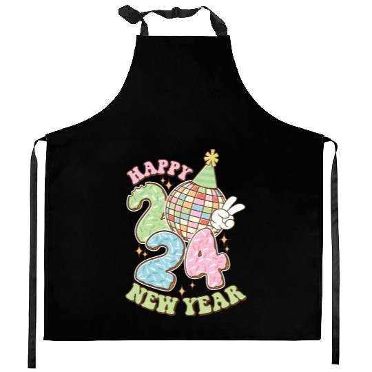 Happy New Year 2024 disco ball party Kitchen Aprons