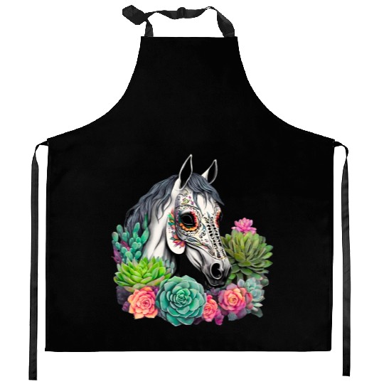 Horse Succulent Sugar Skull Kitchen Aprons