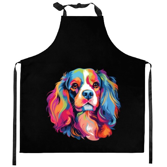 Watercolor Colorful Cavalier King Charles Spaniel Kitchen Aprons
