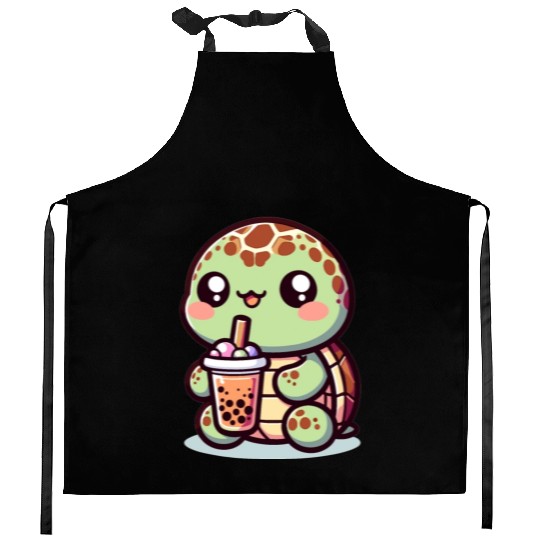 Kawaii Turtle Bubble Tea Lover Cute Sea Turtle Kitchen Aprons