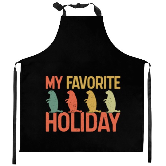 My Favorite Holiday Groundhog Day Retro Vintage Kitchen Aprons