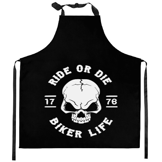 Biker Skull Ride Or Die © WhiteTigerLLC.Com Kitchen Aprons