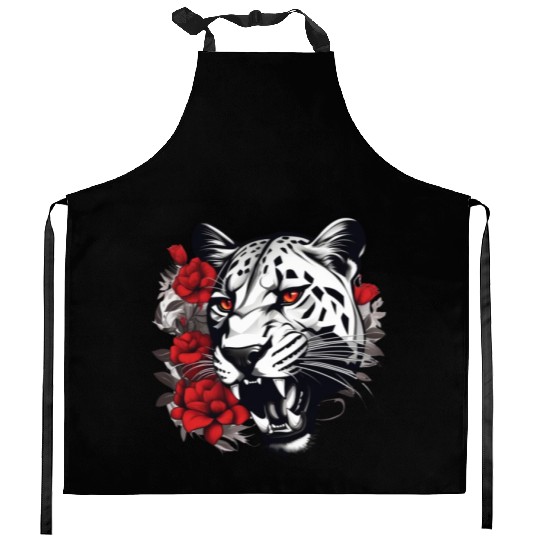 Dynamic Panther Embraces Kindness in Floral Glory Kitchen Aprons