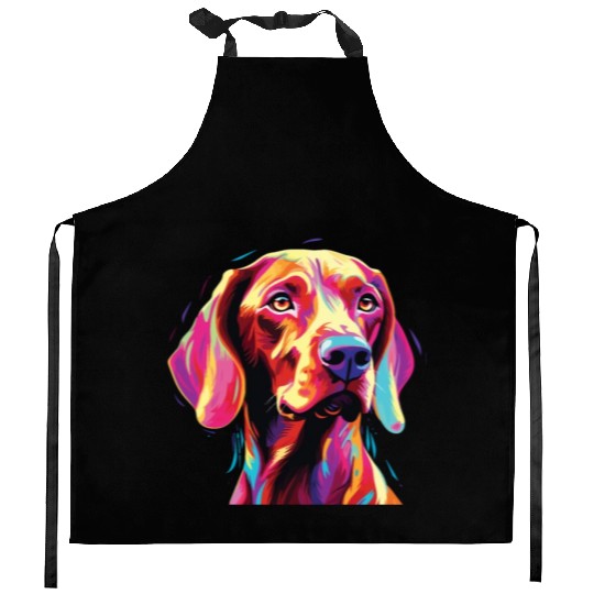 Watercolor Colorful Vizsla Kitchen Aprons