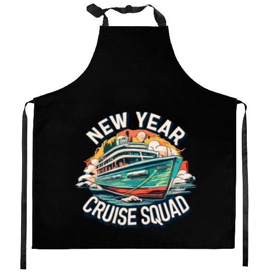 new year cruise squad 2024 boat cruise lovers gift Kitchen Aprons