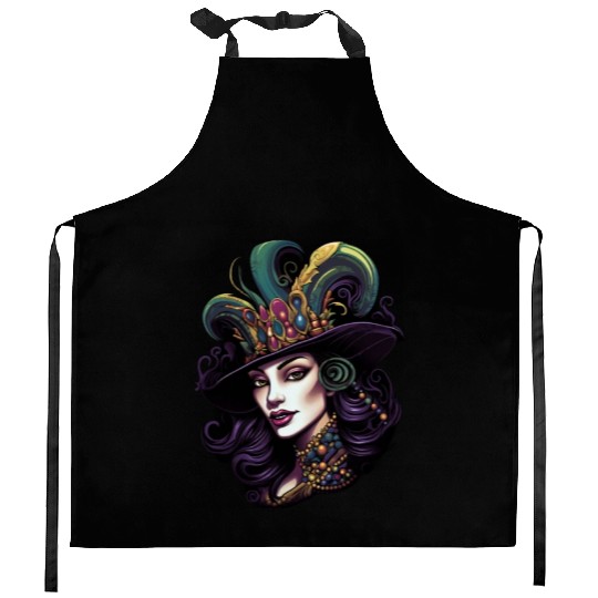 Mardi Gras Women Mardi Gras Parade Beads Jester Kitchen Aprons