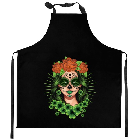 St Patrick's Day Dia De Los Muertos Catrina Kitchen Aprons