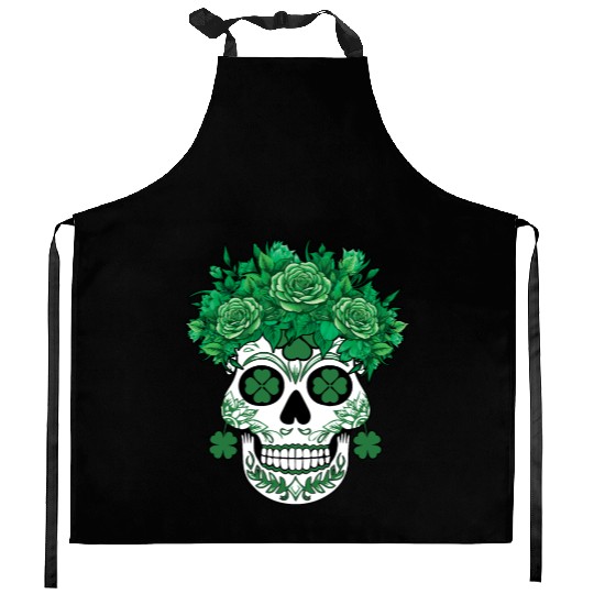 Cool Los Muertos Shamrock Saint Patrick's Day Kitchen Aprons