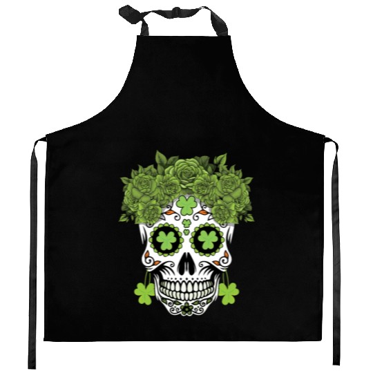 St Patrick's Day Dia De Los Muertos Shamrock Kitchen Aprons