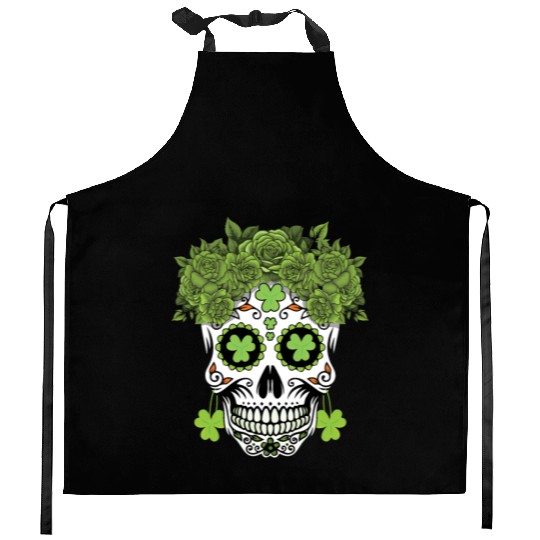 St Patrick's Day Dia De Los Muertos Shamrock Kitchen Aprons