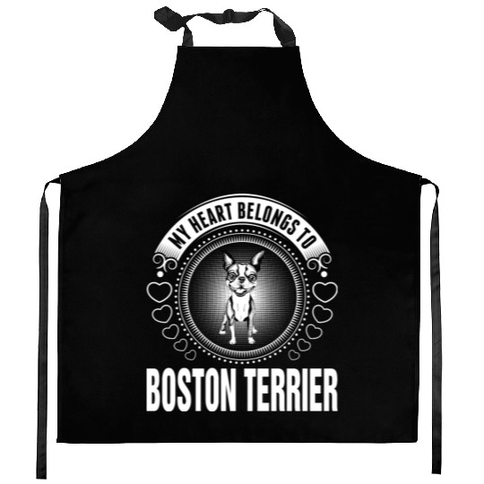 My Heart Belongs To Boston Terrier Dog Kitchen Aprons