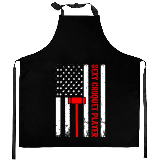 Sexy Croquet Player US Flag Croquet Player Kitchen Aprons