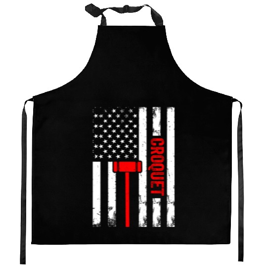 Croquet US Flag Croquet Player Kitchen Aprons