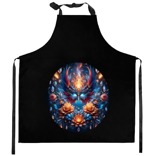 Phoenix Rebirth in Cosmic Bloom Kitchen Aprons