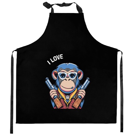 MONKEY SAYING I LOVE Kitchen Aprons