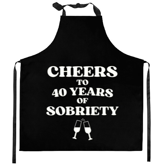 Cheers to 40 YEARS of Sobriety Sober Humor Fun Cel Kitchen Aprons