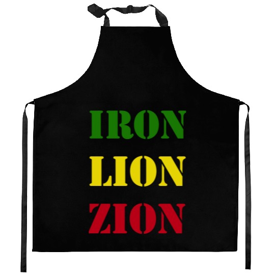 Iron Lion Zion, Jamaican Rasta Colors, Reggae Kitchen Aprons