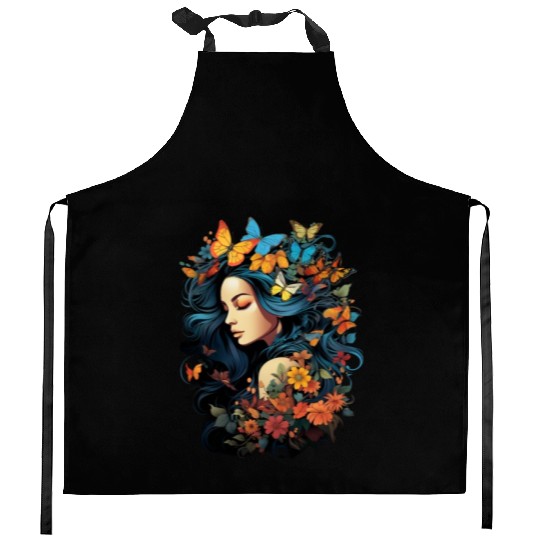 International Womens Day Woman Butterflies Kitchen Aprons