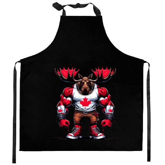 Canada elk with national flag Kitchen Aprons