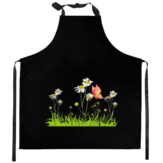 Wild flowers with butterfly Kitchen Aprons