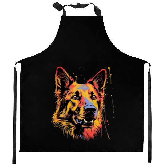 German Shepherd Funny Dog Street Art Comic Pet Kitchen Aprons