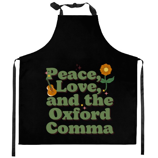 Funny Oxford Comma Peace Love and the Oxford Comma Kitchen Aprons