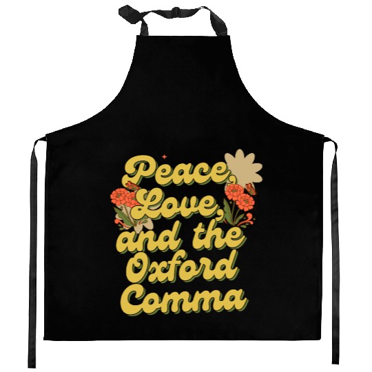 Funny Oxford Comma Peace Love and the Oxford Comma Kitchen Aprons