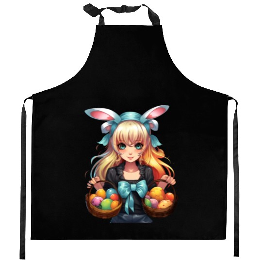 Easter Day Anime Girl Bunny Ear Easter Egg Hunt Kitchen Aprons