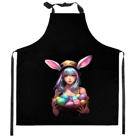 Easter Day Anime Girl Bunny Ear Easter Egg Hunt Kitchen Aprons
