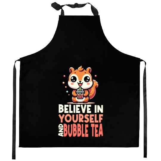 Kawaii Squirrel Bubble Tea Believe In Yourself Kitchen Aprons