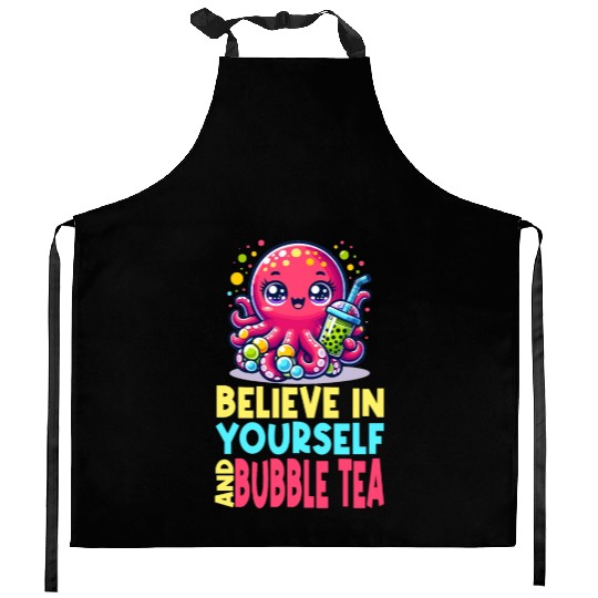 Kawaii Octopus Bubble Tea Believe In Yourself Kitchen Aprons