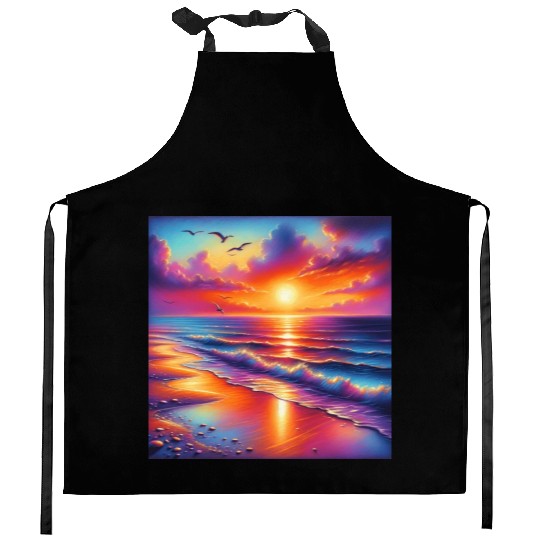 Sunset Serenity: Pastel Beachscape Kitchen Aprons