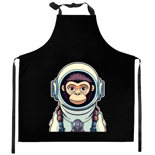 Monkey Ape Astronaut Illustration Kitchen Aprons