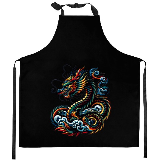 Colorful Dragon Zodiac Chinese Dragon Art Kitchen Aprons