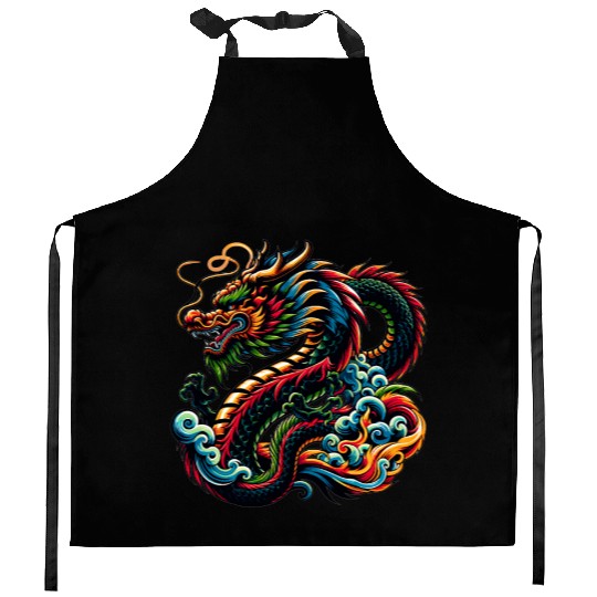 Colorful Chinese Dragon Artistic Design Kitchen Aprons