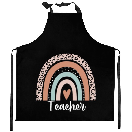 Teacher Rainbow Leopard Funny Teacher Appreciation Kitchen Aprons