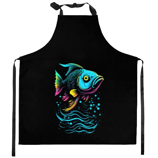 Fish Vector Art Neon Glow Kitchen Aprons