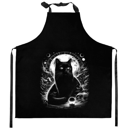 Scary Horror Black Cat Kitchen Aprons