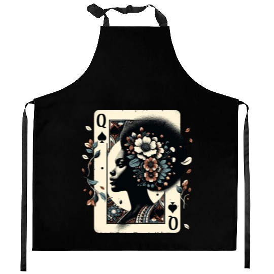 Black Queen Poker Tarot Card African American Kitchen Aprons