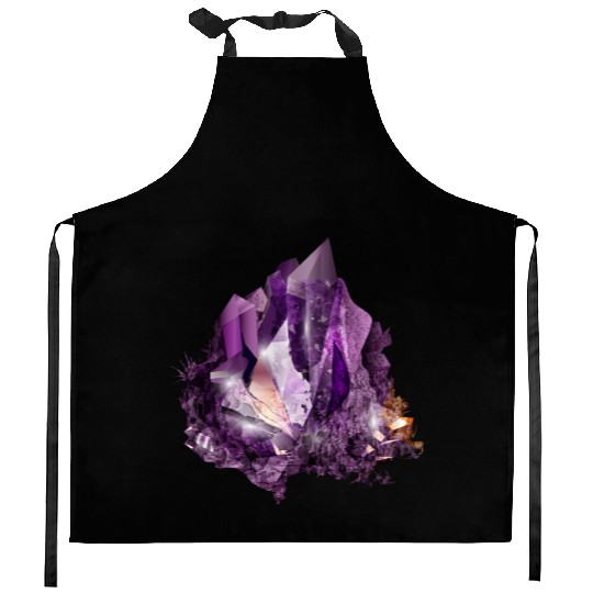 bright purple amethyst crystal motif Kitchen Aprons