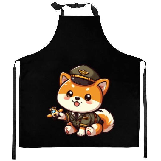 Cute Shiba Inu Pilot Playing Airplane Toys Kitchen Aprons