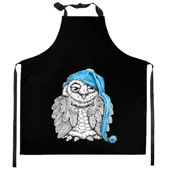 Owl in Nightcap Kitchen Aprons