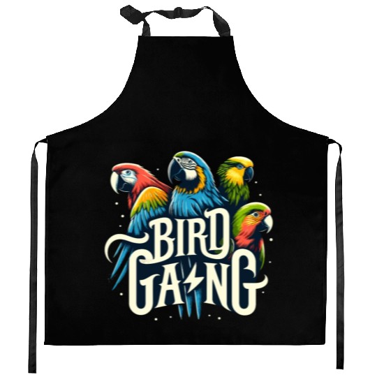 Bird Gang Parrot Funny Birder Flock Owner Macaw Kitchen Aprons