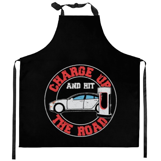 Charge Up And Hit The Road Driver Electric Car Kitchen Aprons