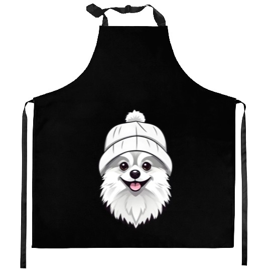 Cute Pomeranian with hat Kitchen Aprons