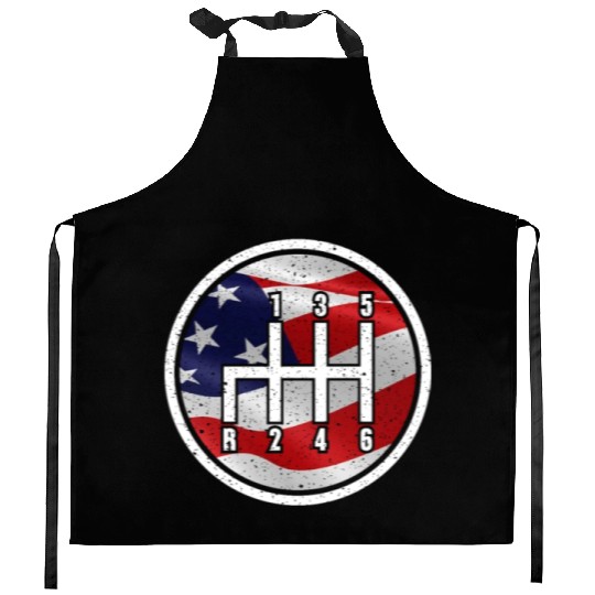 American Flag Muscle Car 6 Gears Knob Car Mechanic Kitchen Aprons
